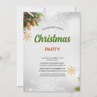 Watercolor Pines Berries Bow Red Christmas Party