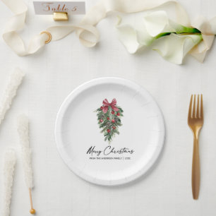 Watercolor Pines Calligraphy Ink Christmas Small Paper Plate