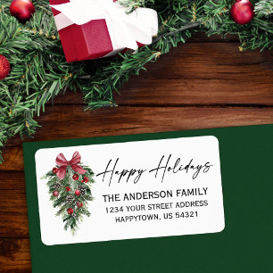 Watercolor Pines Calligraphy Ink Holiday Address Label