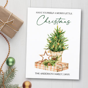 Watercolor Pines Calligraphy Ink Script Holiday Postcard
