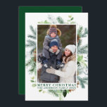 Watercolor Pines Frame Green Merry Christmas Holiday Card<br><div class="desc">Modern Elegant Watercolor Green Pine Frame and Pine Cones Photo Merry Christmas Holiday Card</div>