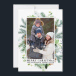 Watercolor Pines Frame Merry Christmas Photo Holiday Card<br><div class="desc">Modern Elegant Watercolor Green Pine Frame and Pine Cones Photo Merry Christmas Holiday Card</div>