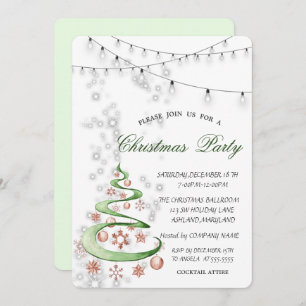 Watercolor PineTree,Balls,Lights,Christmas Party Invitation