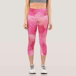 Watercolor Pink Abstract Romantic   Capri Leggings