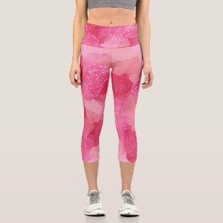 Watercolor Pink Abstract Romantic   Capri Leggings