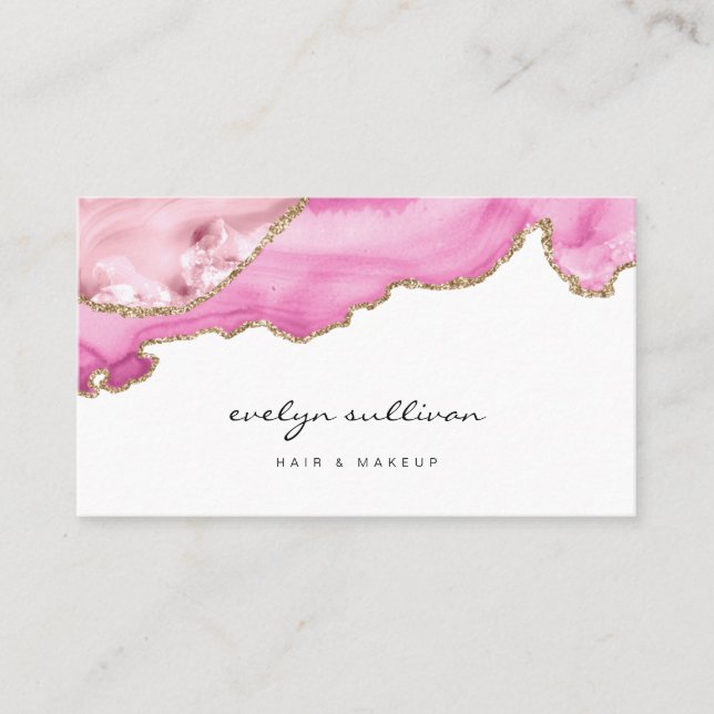 watercolor pink agate beauty salon business card (Front)