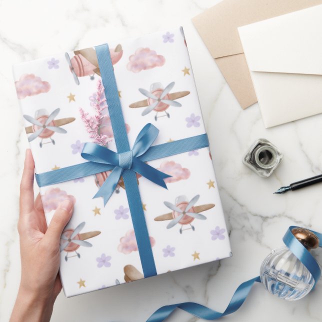 Watercolor Pink Airplane Wrapping Paper (Gifting)