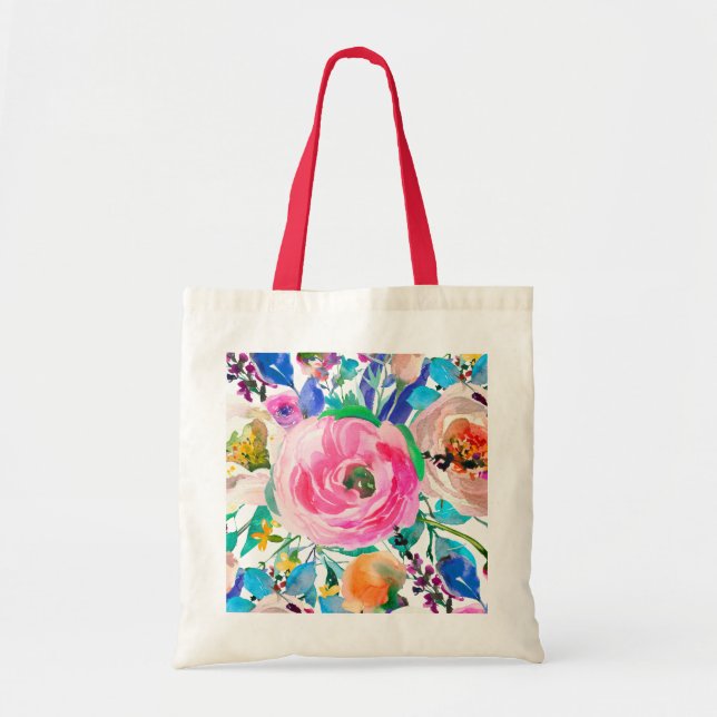 Watercolor Pink And Beige Roses Tote Bag (Front)
