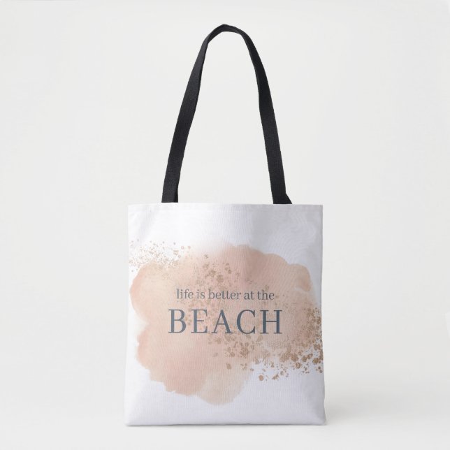 Watercolor Pink and Blue Beach Tote Bag (Front)