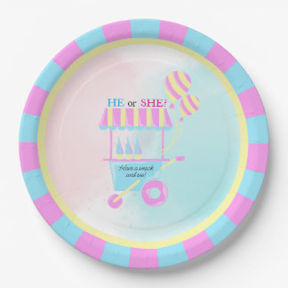 Watercolor Pink and Blue Circus Tent Gender Reveal Paper Plate