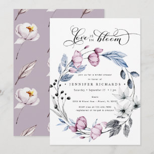 Watercolor Pink and Blue Flowers Bridal Shower Invitation
