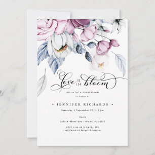 Watercolor Pink and Blue Flowers Bridal Shower Invitation