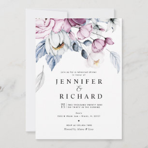Watercolor Pink and Blue Flowers Rehearsal Dinner Invitation