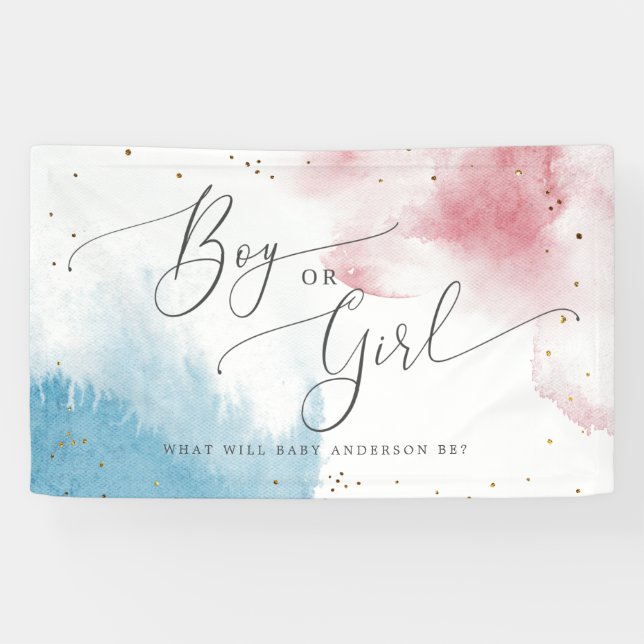Watercolor Pink and Blue Gender Reveal Party Banner (Horizontal)