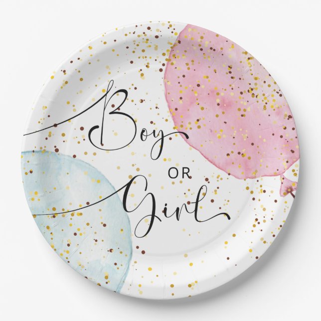 Watercolor Pink and Blue Gender Reveal Party  Paper Plate (Front)
