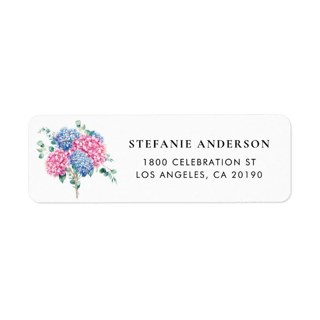 Watercolor Pink and Blue Hydrangeas Address (Front)