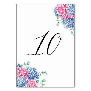 Watercolor Pink and Blue Hydrangeas Table 10 Number