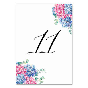 Watercolor Pink and Blue Hydrangeas Table 11 Number
