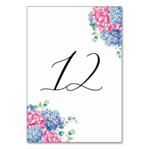 Watercolor Pink and Blue Hydrangeas Table 12 Number