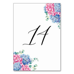 Watercolor Pink and Blue Hydrangeas Table 14 Number