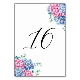 Watercolor Pink and Blue Hydrangeas Table 16 Number