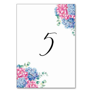 Watercolor Pink and Blue Hydrangeas Table 5 Number
