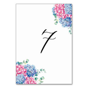 Watercolor Pink and Blue Hydrangeas Table 7 Number