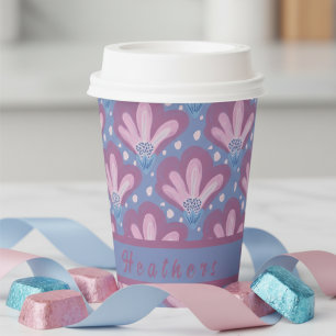 Watercolor Pink And Blue Painted Flowers Paper Cups