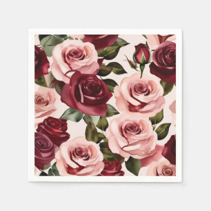 Watercolor Pink and Burgundy Floral Napkin
