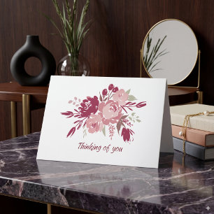 watercolor pink and burgundy Floral Sympathy Card
