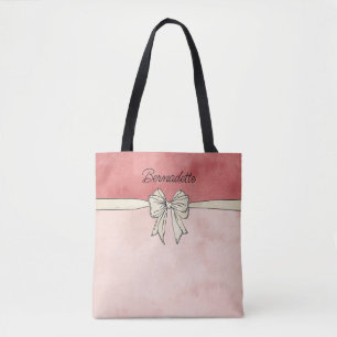 Watercolor Pink and Cream Bow Bridesmaid Tote Bag