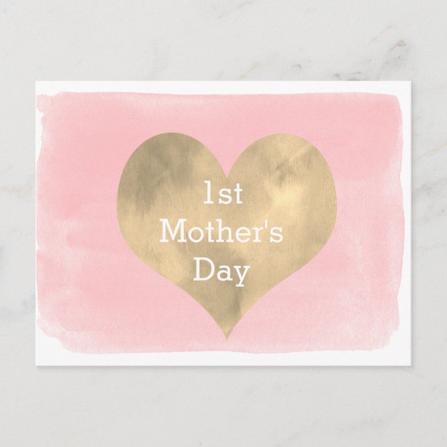 Watercolor Pink and Gold 1st Mother's Day Postcard (Front)