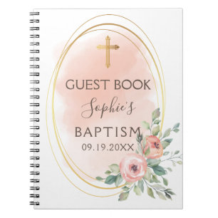 Watercolor Pink And Gold Baptism Notebook