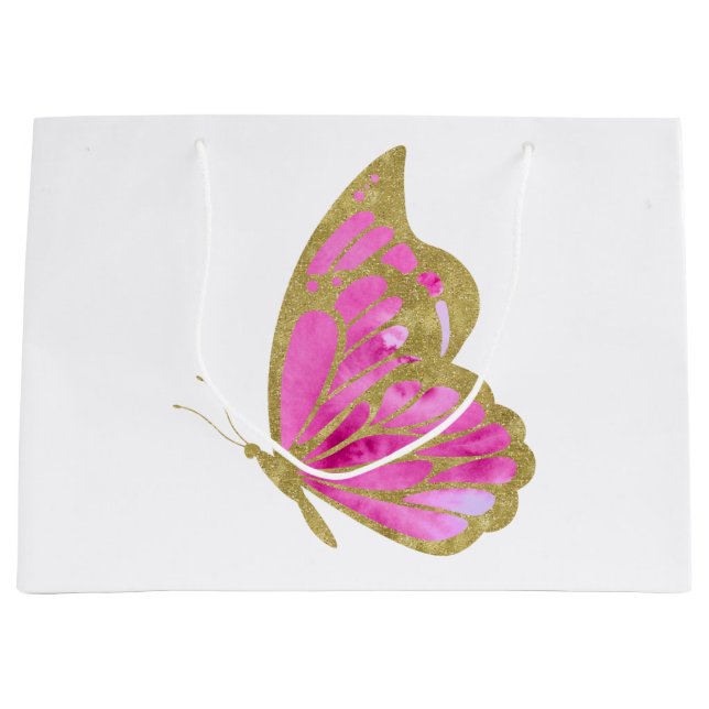 Watercolor Pink and Gold Butterfly Large Gift Bag (Front)