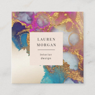 Watercolor pink and gold faux foil Business Card