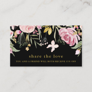 Watercolor Pink and Gold Floral Referral   Black Card
