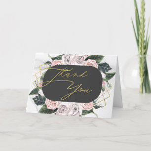Watercolor Pink and Gold Floral Rose Thank You Card