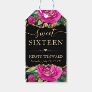 Watercolor Pink and Gold Flowers Sweet Sixteen Gift Tags