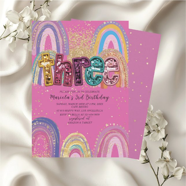  Watercolor pink and gold stars  BirthdaInvitation Invitation (Creator Uploaded)