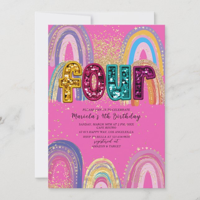  Watercolor pink and gold stars  BirthdaInvitation Invitation (Front)