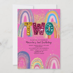 Watercolor pink and gold stars BirthdaInvitation Invitation