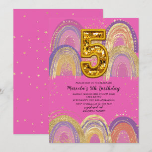 Watercolor pink and gold stars Birthday Party Invitation