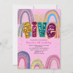 Watercolor pink and gold stars  Birthday Party Invitation