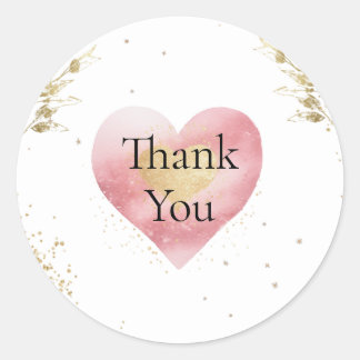 Watercolor Pink and Gold Thank You  Classic Round Sticker