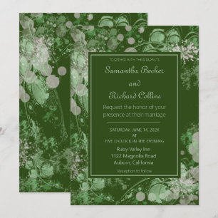 Watercolor Pink and Green Botanical Wedding Invitation