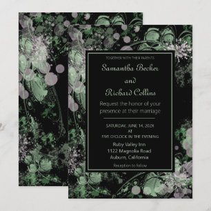Watercolor Pink and Green Botanical Wedding Invitation