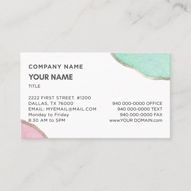 Watercolor Pink and Green Business Cards (Front)