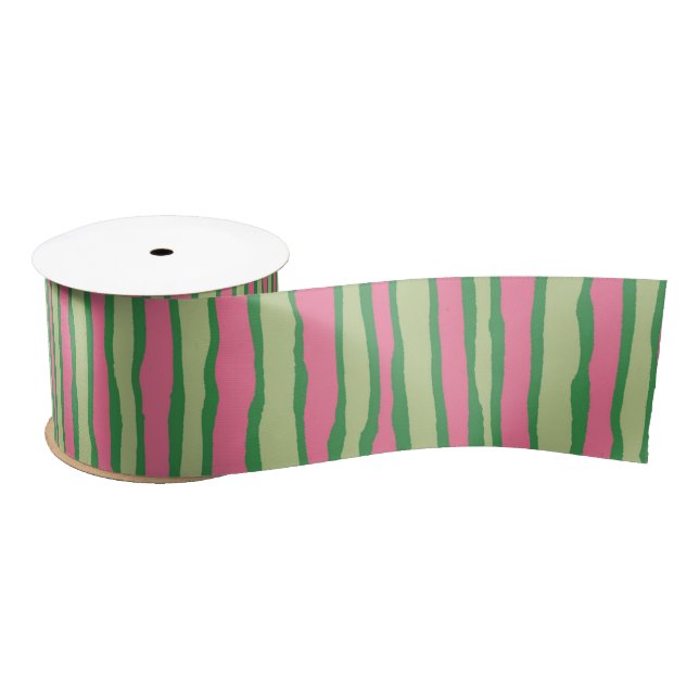 Watercolor Pink and Green Watermelon Pattern Satin Ribbon (Spool)