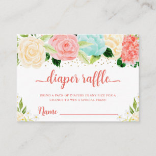 Watercolor Pink and Mint Flowers Diaper Raffle Enclosure Card