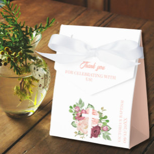 Watercolor Pink and Peach Floral Baptism Favour Bo Box